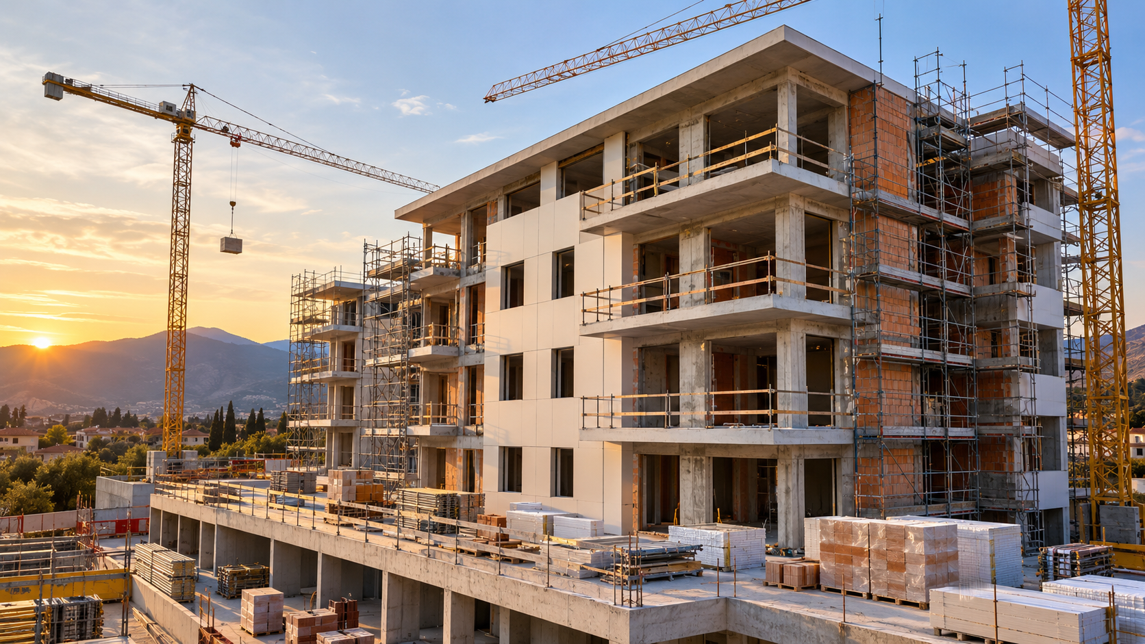 Cantiere residenziale moderno in fase di costruzione